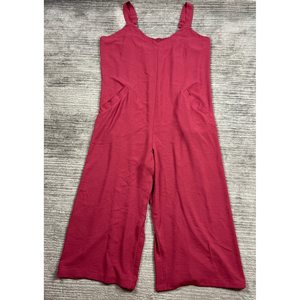 Maurices Jumpsuit Womens XL Red Wide Leg Sleeveless V-Neck Smocked Back Pockets